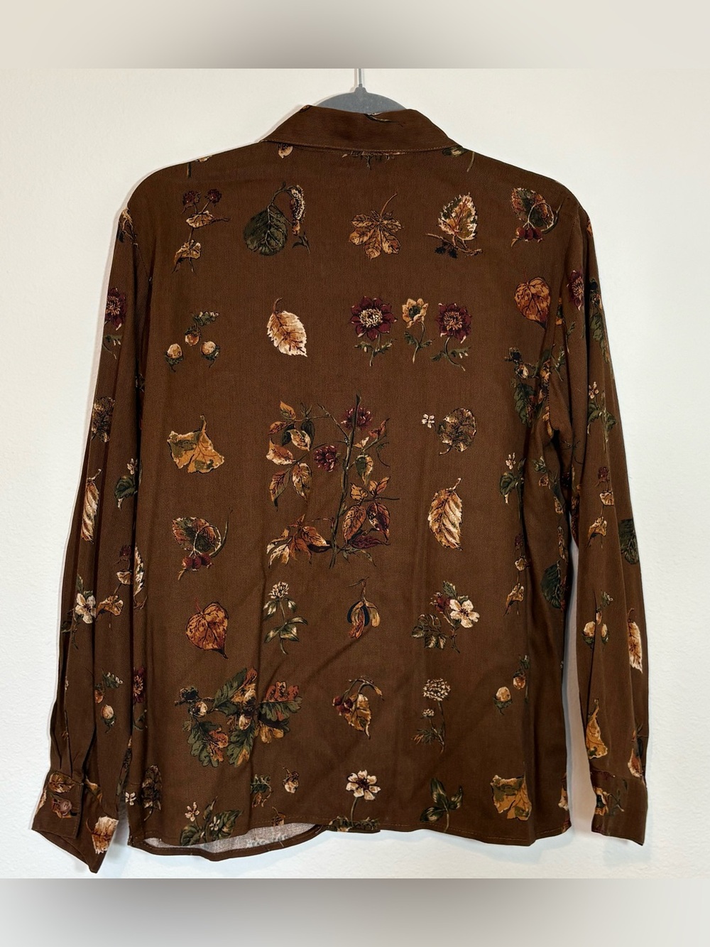 Vintage Bushwacker USA Brown Floral/Leaves Long-Sleeve Button-Down Shirt - Picture 6 of 6